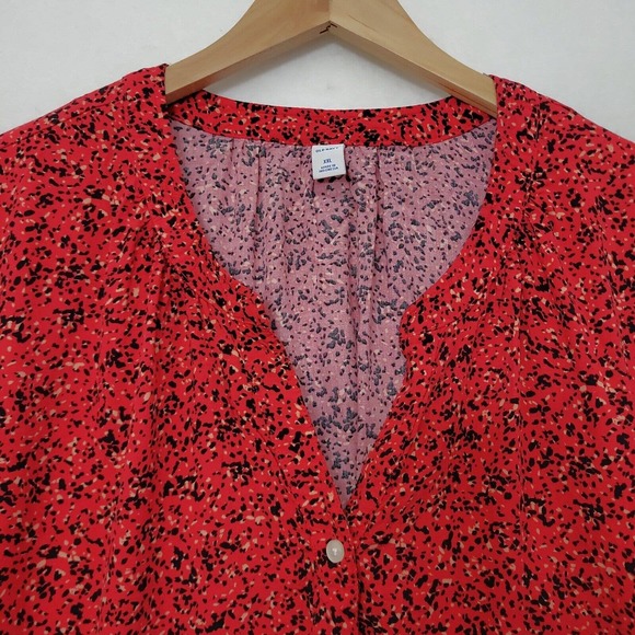 Old Navy Women's 3/4 Button Red Floral Balloon Sleeve Lightweight Blouse XXL - Picture 3 of 9